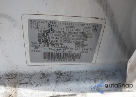 2016 Nissan Versa Note Sv z USA, uszkodzony, nr VIN 3N1CE2CP7GL400396